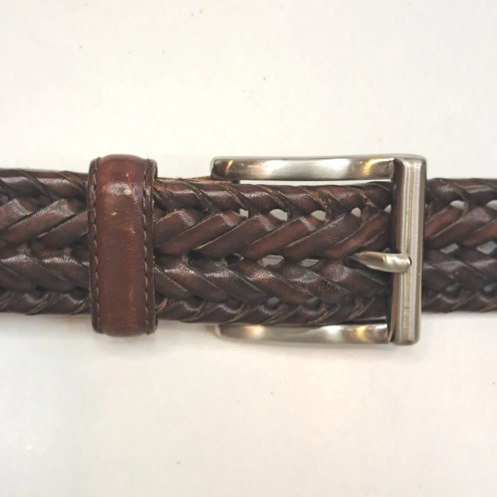 Roundtree & Yorke Mens Braided Brown Genuine Leather Belt Size 52 MB5053B 200